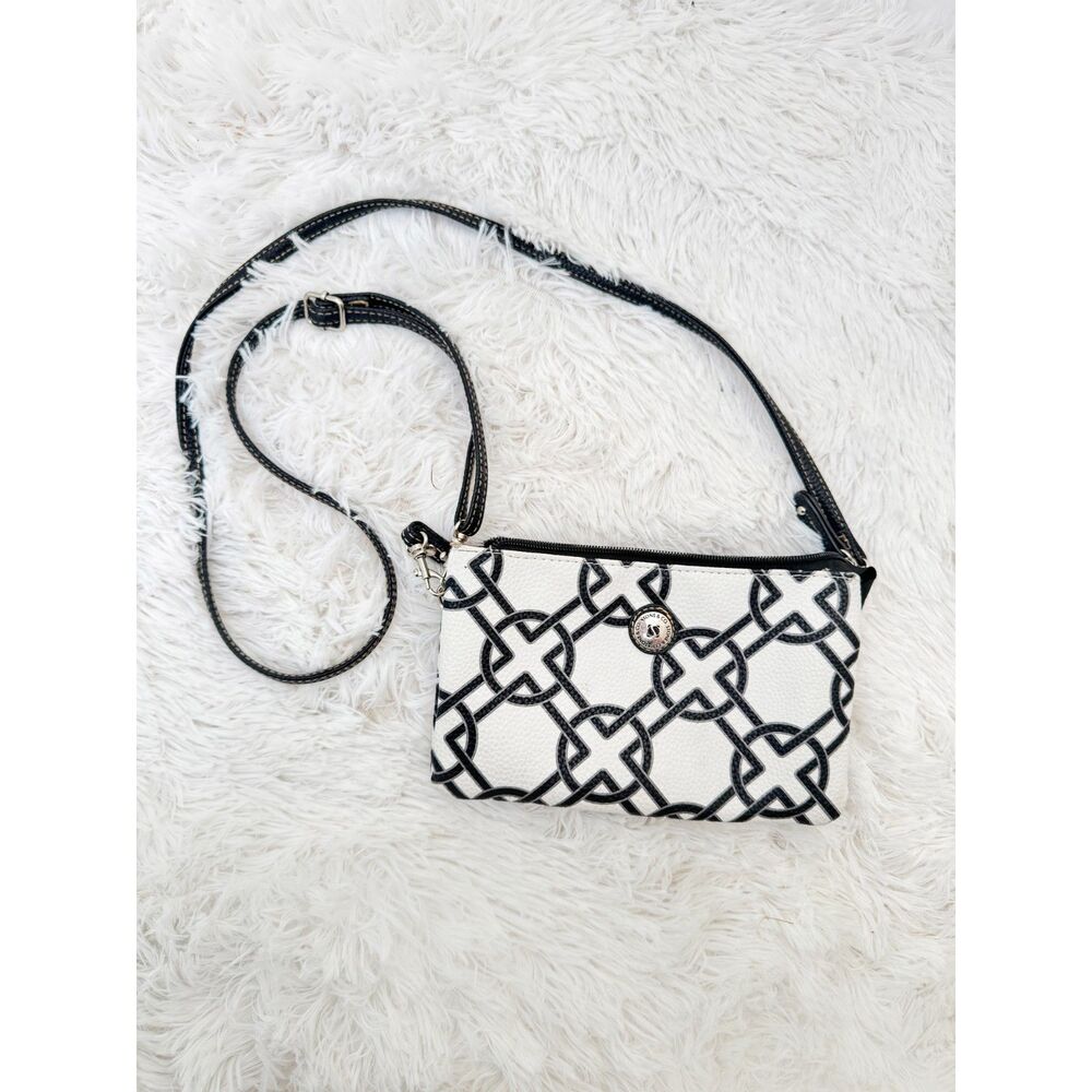 Stone & Co Crossbody Purse White Black Geometric Print Wristlet